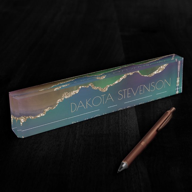 Placa De Nombre Edgy Agate | Moody Jewel Tone oscuro Verde azulado (Subido por el creador)
