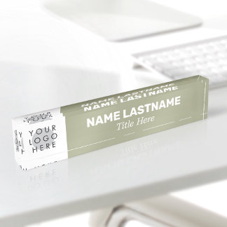 Placa De Nombre Editable Logo Modern Sage Green Name Title Simple