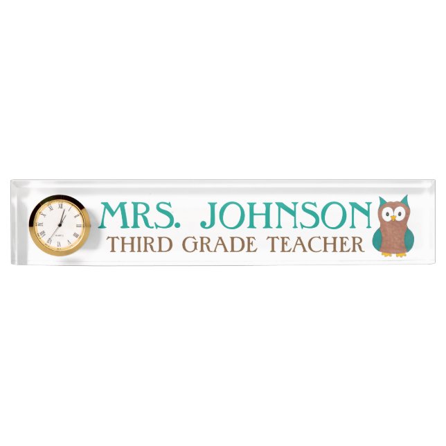 Placa De Nombre Educador de Aves Wise Brown Owl (Anverso)