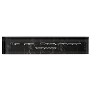 Placa De Nombre Efecto de madera Negro Profesional Nombrado