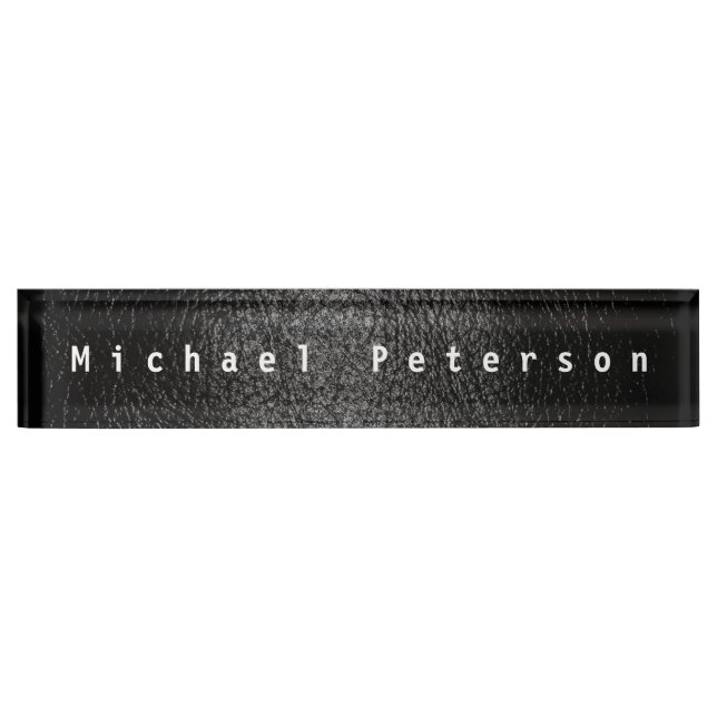 Placa De Nombre Efecto exclusivo de cuero negro elegante moderno (Anverso)