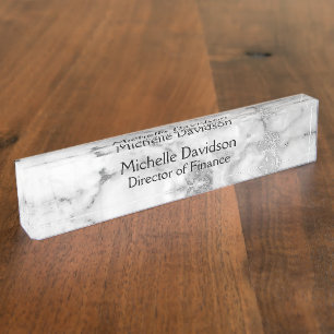 Placa De Nombre Ejecutivo de mármol blanco y plateado