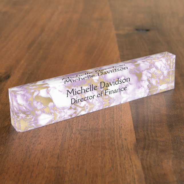 Placa De Nombre Ejecutivo de Mármol Purple y Gold (Lateral)