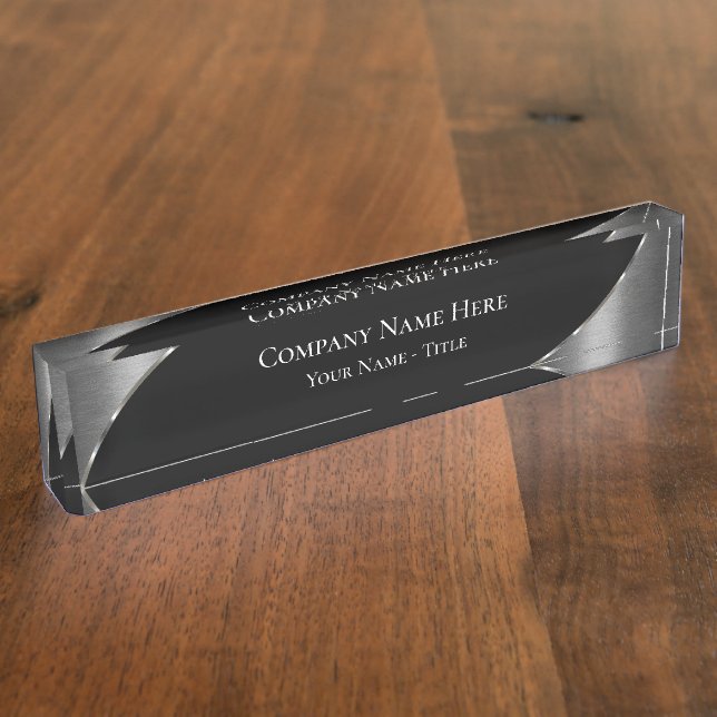 Placa De Nombre Ejecutivo De Tono Negro Y Plateado (Lateral)