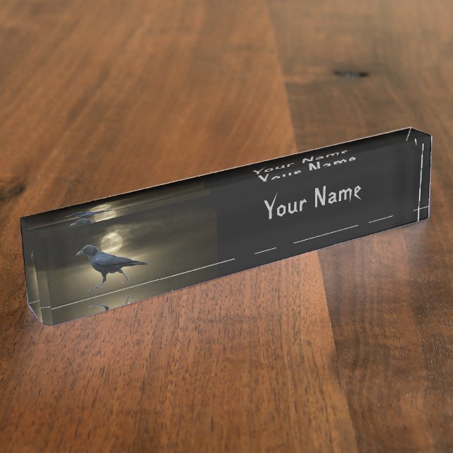 Placa De Nombre El cuervo camina por claro de luna (Lateral)