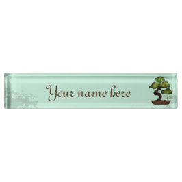 Placa De Nombre El fondo verde de Bonsai gris 'Crecimiento'