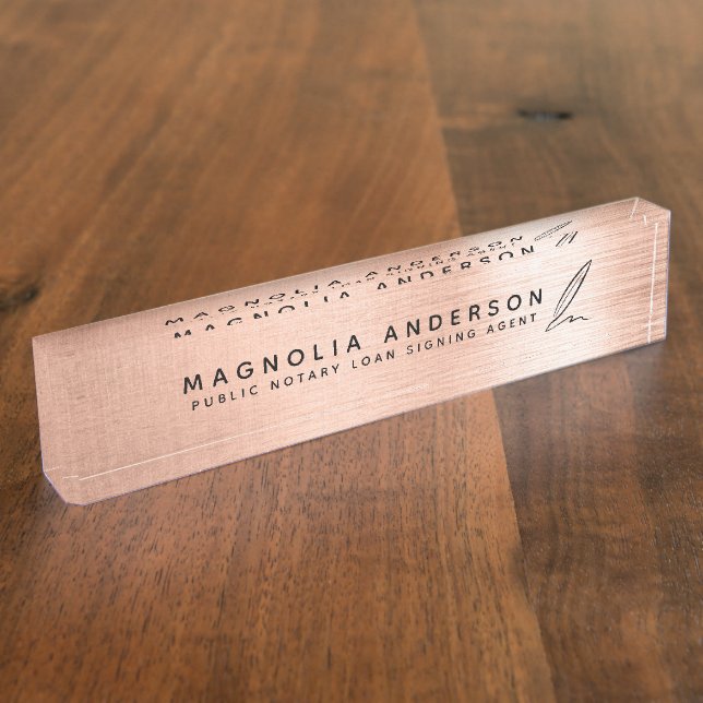 Placa De Nombre El notario móvil Quill Rosa Gold se cepilló Metali (Lateral)