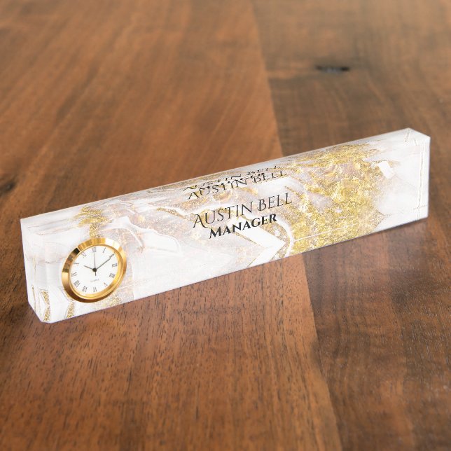 Placa De Nombre El oro y el mármol blanco personalizados (Lateral)