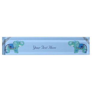 Placa De Nombre Elefante de la alheña (azul/azul claro)