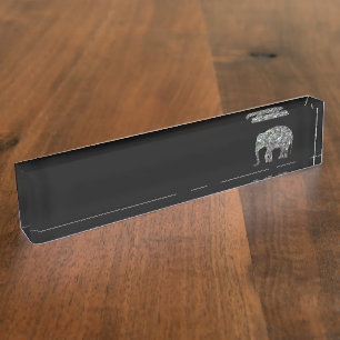 Placa De Nombre Elefante de plata colorido brillante del mosaico