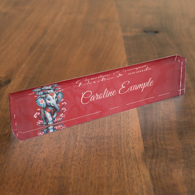 Placa De Nombre Elefante majestuoso de estilo japonés tradicional. (Lateral)