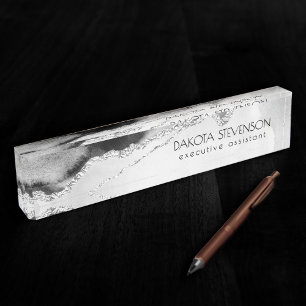 Placa De Nombre Elegancia mística   Marca de Agate Gris Gris oscur