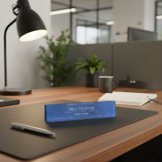 Placa De Nombre Elegant Blue Glass Financial Advisor Custom Office