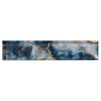 Placa De Nombre Elegant Blue & Gold Marble Desk Nameplate 