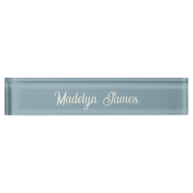 Placa De Nombre Elegant Chic Typography Dusty Blue Personalized (Anverso)