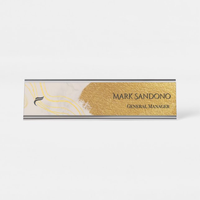 Placa De Nombre Elegant Gold Ribbon Abstract Luxury Jewelry  (Anverso)