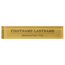 Placa De Nombre Elegant Gold White with Name Title Simple Line 