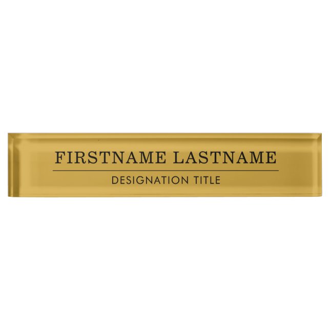 Placa De Nombre Elegant Gold White with Name Title Simple Line  (Anverso)