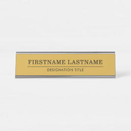 Placa De Nombre Elegant Gold White with Name Title Simple Line