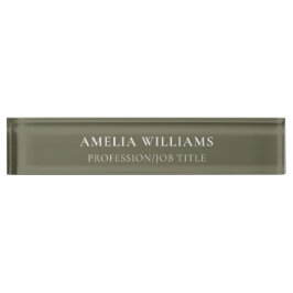 Placa De Nombre Elegant Minimalist Olive Green Monogram