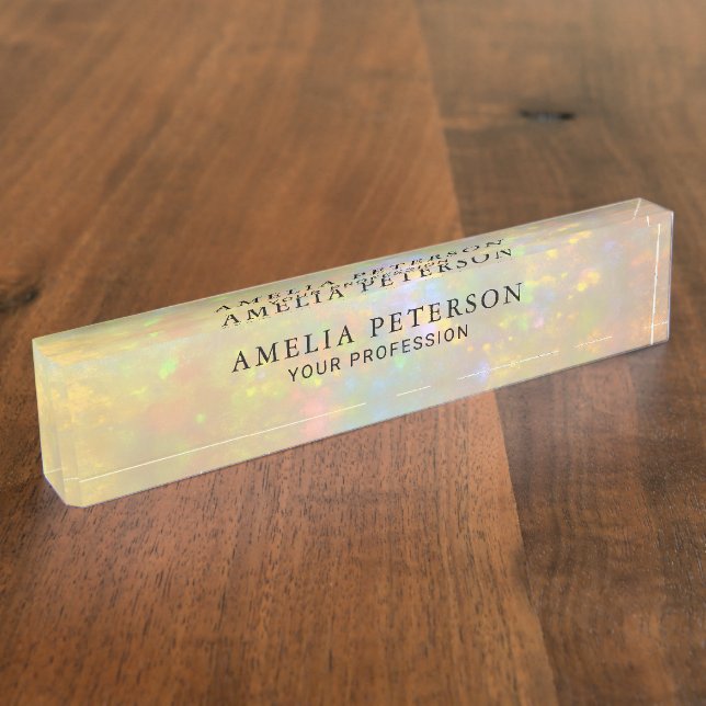 Placa De Nombre Elegant Opal Stone Texture Professional Custom (Lateral)