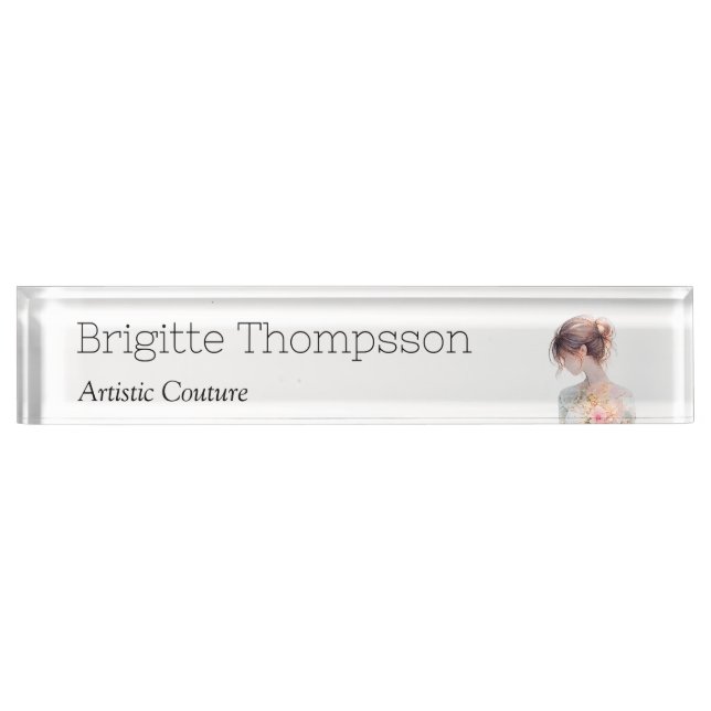 Placa De Nombre Elegant Watercolor Couture Bridal Fashion Designer (Anverso)