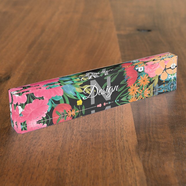 Placa De Nombre Elegante acuarela rosa Floral Bouquet Diseño (Lateral)