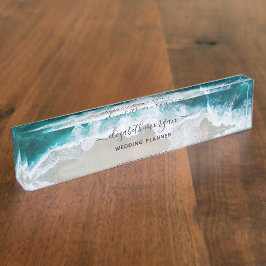 Placa De Nombre Elegante Aqua Blue Green Beach Wedner