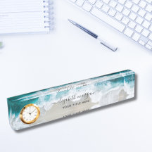 Elegante Aqua Blue Green Script Nombre Clock Desk 