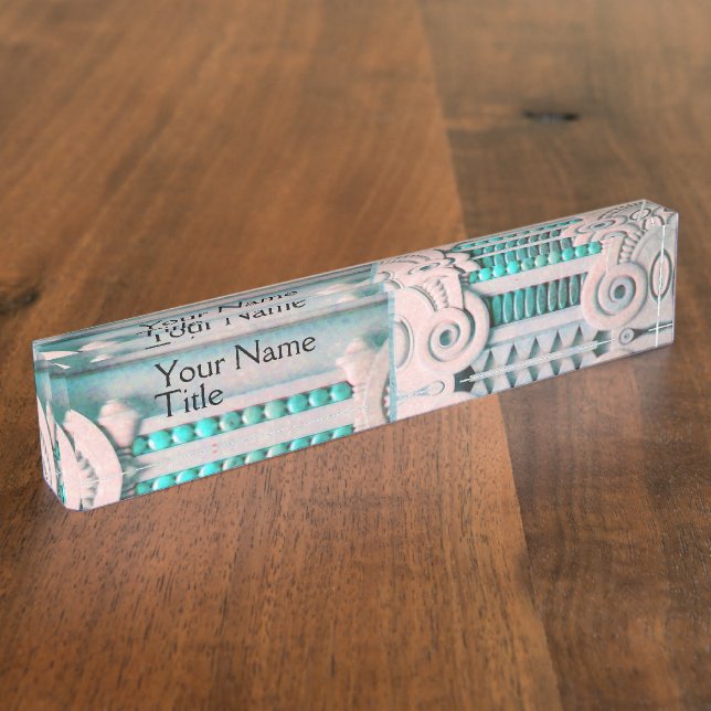 PLACA DE NOMBRE ELEGANTE ARTE AZUL ROJO NOUVEAU,DECORACIÓN DE MÁRM (Lateral)