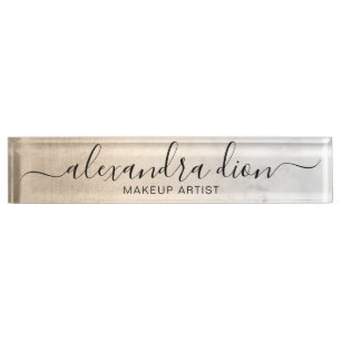 Placa De Nombre Elegante artista de maquillaje de mármol blanco de