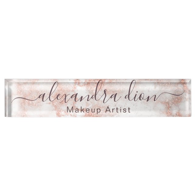Placa De Nombre Elegante artista de maquillaje de purpurina rosa d (Anverso)