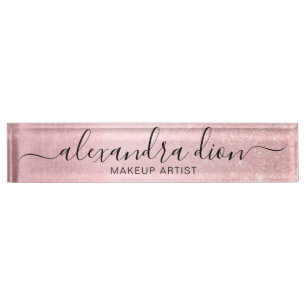 Placa De Nombre Elegante artista de maquillaje purpurina rosado