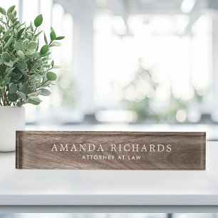 Placa De Nombre Elegante aspecto de grano de madera de roble marr