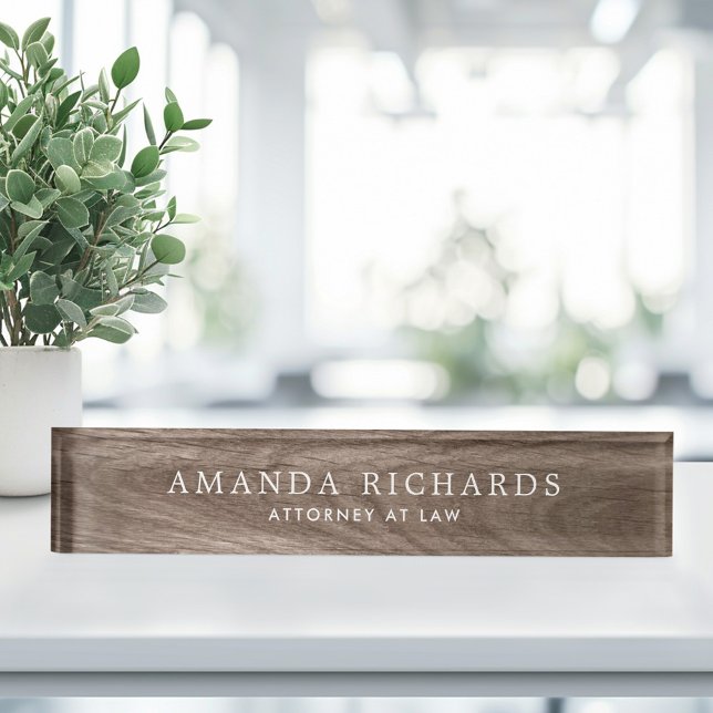 Placa De Nombre Elegante aspecto de grano de madera de roble marró (Elegant brown oak wood grain look desk name plate)