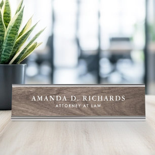 Placa De Nombre Elegante aspecto de grano de madera de roble marró