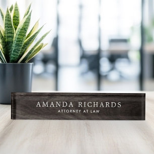 Placa De Nombre Elegante aspecto de grano de madera de roble negro