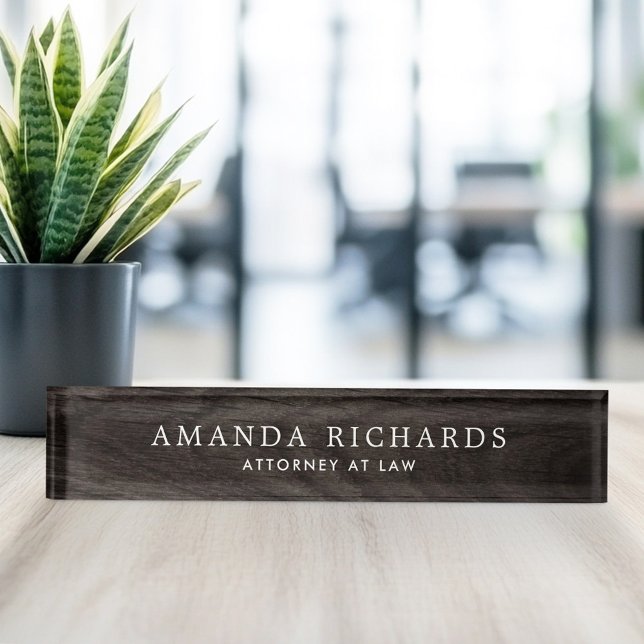 Placa De Nombre Elegante aspecto de grano de madera de roble negro (Elegant black oak wood grain look desk name plate)