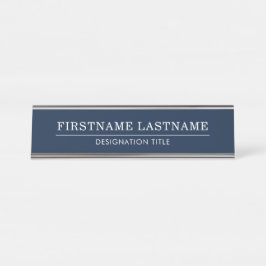 Placa De Nombre Elegante azul y blanco con título de nombre Línea 