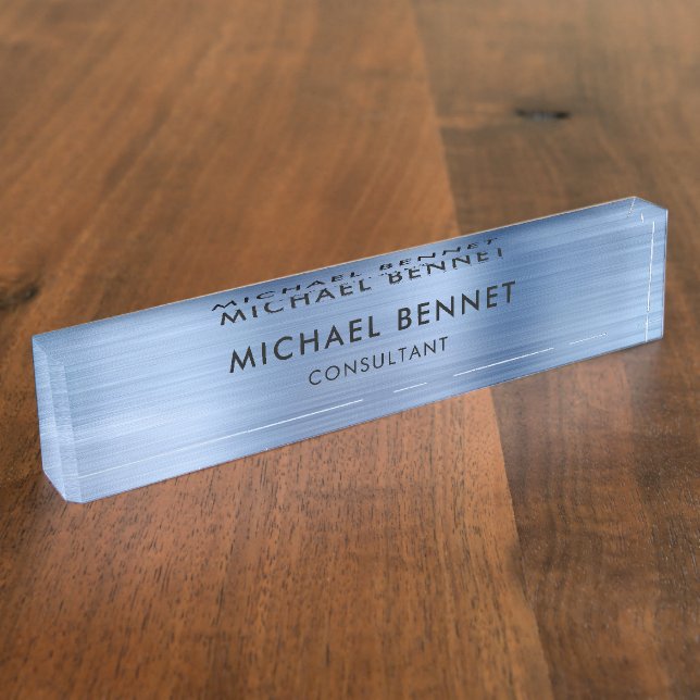 Placa De Nombre Elegante Blue Metallic Profesional Business (Lateral)