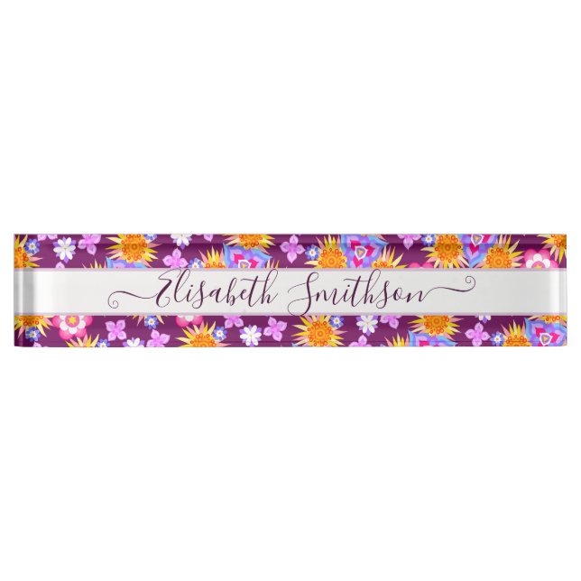 Placa De Nombre Elegante Boho Liberty Personalizado Profesional Fl (Anverso)