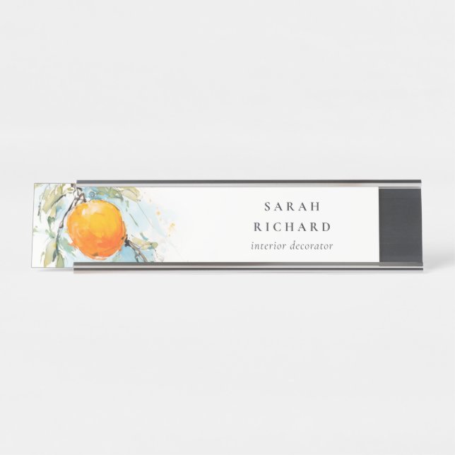 Placa De Nombre Elegante Boho Moderno Abstracto Esbozo Naranja Jar (Anverso)