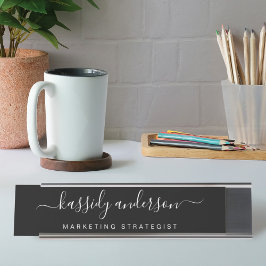 Placa De Nombre Elegante Caligrafía de Nombre Personalizado en Neg