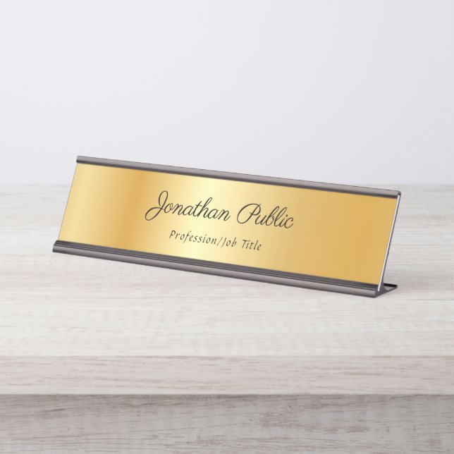 Placa De Nombre Elegante caligrafía Texto Nombre Gold Plantilla mo (Anverso)