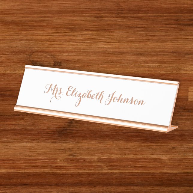 Placa De Nombre Elegante Clase de Escuela de Oro Rosa Rosa (Elegant Girly Pink Rose Gold Teacher School Class Desk Name Plate)