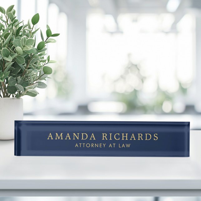 Placa De Nombre Elegante de moda azul marino oscuro (Elegant dark navy blue trendy desk name plate)