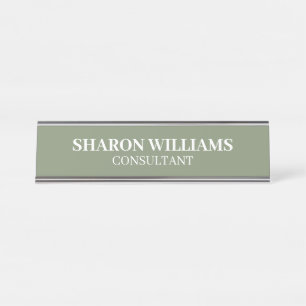 Placa De Nombre Elegante Escritorio Minimalista Verde Salvia Profe