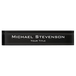 Placa De Nombre Elegante escritorio moderno único blanco negro