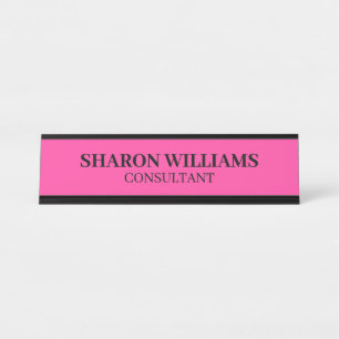 Placa De Nombre Elegante Escritorio Profesional Rosa Brillante Min