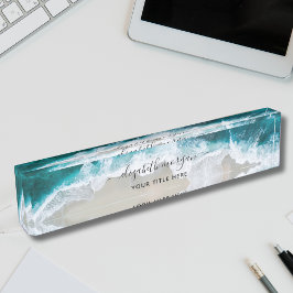 Placa De Nombre Elegante escritura de firma Aqua Blue Green Beach